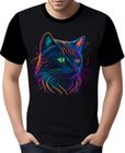 Camisa Camiseta Estampada T-shirt Face Gato Neon Felino 4