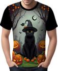 Camisa Camiseta Tshirt Halloween Gato Preto Bruxo Abobora