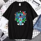 Camisa Camiseta Unissex Lilo & Stitch Guirlanda de Natal Fofo