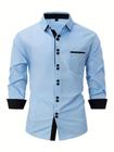 Camisa Casual Masculina De Manga Comprida Com Vários Botões, Cor Sólida, Primavera Outono, Top