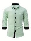 Camisa Casual Masculina De Manga Comprida Com Vários Botões, Cor Sólida, Primavera Outono, Top