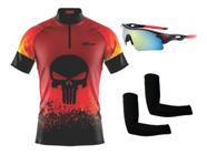 Camisa Ciclismo Bike MTB C/ Proteção UV + Óculos Esportivo Espelhado + Par de Manguitos