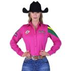 Camisa Country Bordada Bandeira do Brasil Cowgirl P/ Rodeio