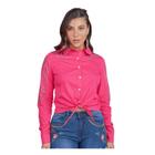 Camisa Country Feminina Minuty Manga Longa Rosa Com Strass - Ref. 1213