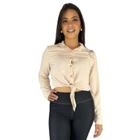 Camisa Cropped Blusinha Feminina Manga Longa Botão Amarração