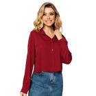 Camisa Cropped Ellen Manga Longa Viscose Premium Feminina