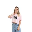 Camisa curta feminina rock algodão gola redonda