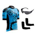 Camisa de Ciclismo Bike Esporte C/ Proteção UV + Óculos Esportivo Preto Antirrisco + Par de Manguitos - XFreedom