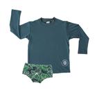 Camisa de proteção solar verde + sunga plantas infantil/juvenil verão moda praia infantil