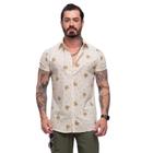 Camisa Estampada Manga Curta Masculina Algodão Linho