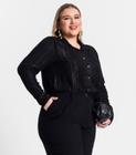 Camisa Feminina Plus Size Manga Longa Secret Glam Preto