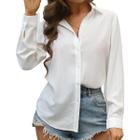 Camisa Feminina Social Blusa Branca Tecido Duna Manga Longa