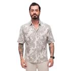 Camisa Folhagem Manga Curta Masculina Algodão Linho Leve