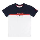 Camisa Infantil Camiseta Charpey Azul E Branco Meia Malha Manga Curta Algodão Menino