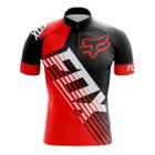 Camisa Infantil Kids Ciclismo Criança Fox Vermelha Manga Curta Dryfit Proteção Uv