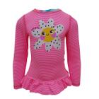 Camisa Infantil Listrada Rosa Proteção Uv Fator 50 Camiseta Manga Longa Estampada Flor Bebê