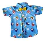 Camisa Infantil Temática Tubarão Azul e Gravata