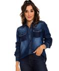 Camisa Jeans Feminina Com Recorte P ao GG - Razon - 0063
