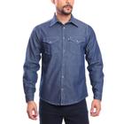 Camisa Jeans R7Jeans Masculina Modelo Slim Manga Longa 100% Algodão Lavagem Stone