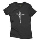 Camisa Jesus Cristo na Cruz Feminina Algodao Confort Alta Qualidade Moda Catolica Viver é Cristo