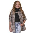 Camisa Juvenil Look Jeans Alongada Xadrez Marrom