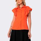 Camisa Manga Babado Color Block Coral