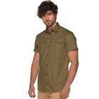 Camisa Manga Curta Slim Masculina Bolso Militar Lisa Jovem