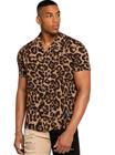 Camisa masculina animal print estampa onça com botão e gola viscose