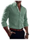 Camisa masculina Floerns com estampa listrada com botão frontal verde S