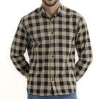 Camisa Masculina King&Joe ML Xadrez Slim Cáqui - CS2224