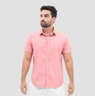 Camisa masculina manga curta com botão - slim fit linho leve vermelho