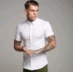 camisa masculina manga curta com botão viscose malha leve social casual