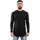 Camisa Masculina Manga Longa Longline Oversized Top sem Capuz