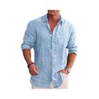 Camisa Masculina Plus Size Casual de Algodão e Linho - Manga Comprida