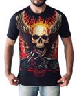 Camisa Masculina Skull Caveira Moto Aguia Camiseta Rock Algodao