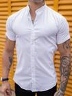 Camisa Masculina Slim Manga Curta Branca - Gola Padre - Conquest