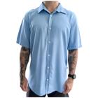 Camisa Masculina Social Azul Clara Manga Curta Viscose