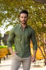 Camisa Masculina Social Slim Oxford Verde Exército - Conquest