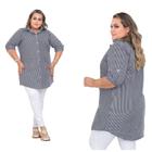 Camisa Plus Size Tricoline Listrada Manga Cumprida R095