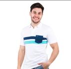 Camisa Polo com bolso na cor branco com azul tamanho P