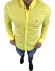Camisa Ralph Lauren Masculina Custom Fit Classic Amarelo Logo Azul