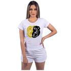 Camisa Signo Feminina Branco Estampa De Zodíaco Baby Look