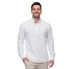 Camisa Social Bata Masculina Gola Padre Moderna Linho Casual Branco M