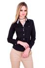 Camisa Social Feminina Manga Longa Camisete Slim Preto GG