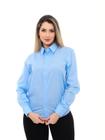 Camisa Social Feminina Premium Tipo Linho Azul Claro