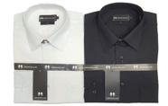 Camisa Social Fit Manga Longa Branco Preto Azul Claro Azul Marinho Kit Com 2 Peças