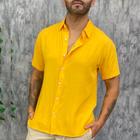 Camisa Social Masculina Amarela Manga Curta Lisa Casual Verão