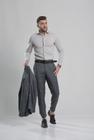 Camisa social masculina cinza manga longa slim elastano