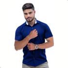 Camisa Social Masculina Manga Curta Slim Fit Azul Marinho