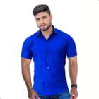 Camisa Social Masculina Manga Curta Slim Fit Azul Royal